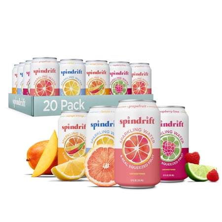 Spindrift Sparkling Water, 4 Flavor Variety BSL1 Pack, Made with Real Squeezed Fruit, 12 Fl Oz (Pack of 20)