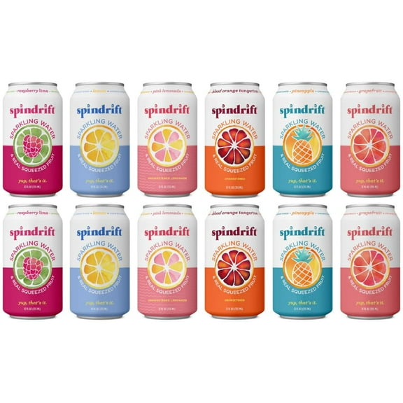 Spindrift Sparkling Water, 6 Flavor Assorted Variety Sampler Pack, Made with Real Squeezed Fruit, 12 Fl Oz - (Pack of 12)