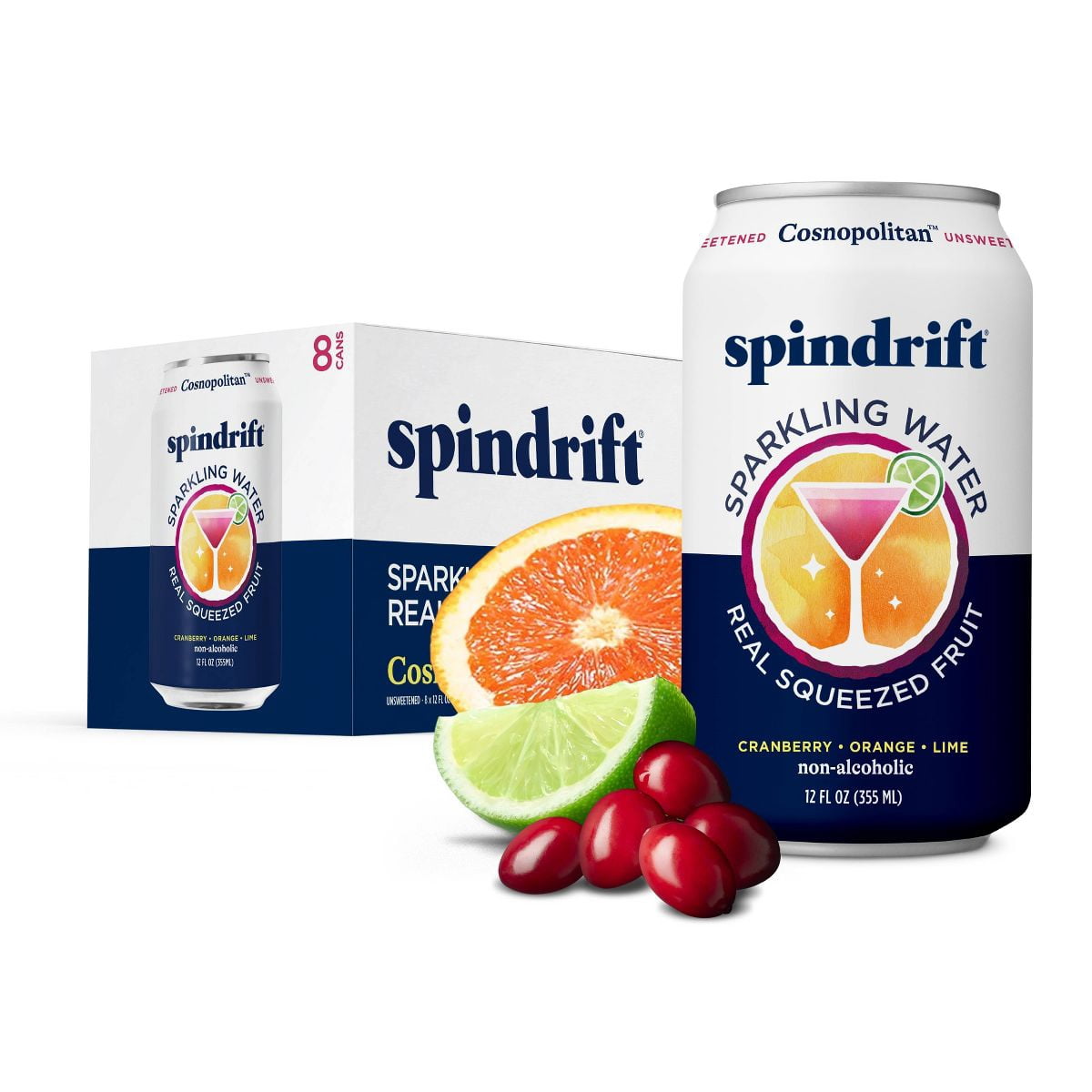 Spindrift Sparkling Water, Cosnopolitan, Made with Real Squeezed Fruit, 12 fl oz, 8 Count, No Sugar Added, 10 Calories per Can