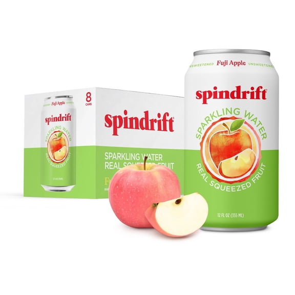 Spindrift Sparkling Water, Fuji Apple, Made with Real Squeezed Fruit, 12 fl oz, 8 Count, No Sugar Added, 20 Calories per Can
