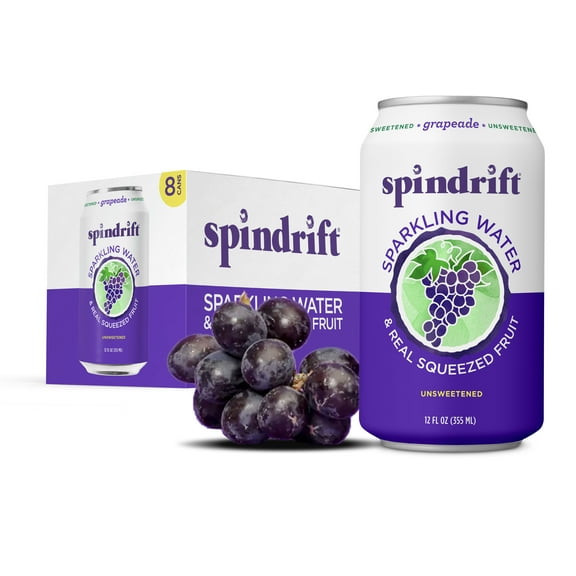 Spindrift Sparkling Water, Grapeade, Made with Real Squeezed Fruit, 12 fl oz, 8 Count, No Sugar Added, 14 Calories per Can