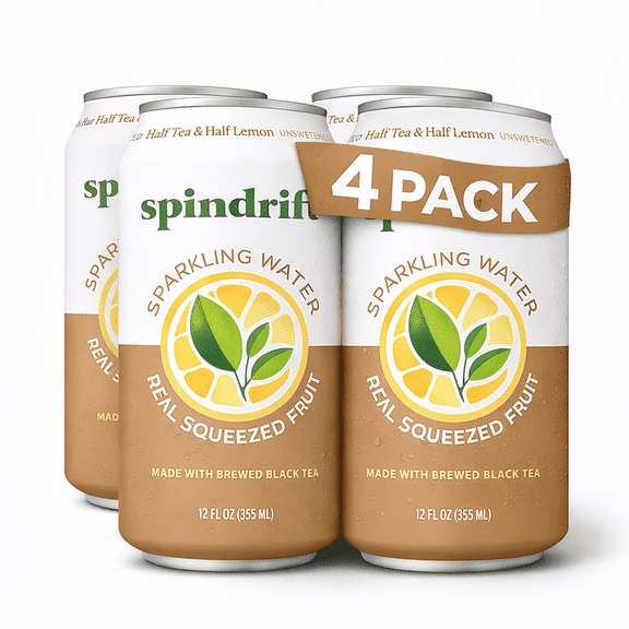 Spindrift Sparkling Water, Half Tea & Half Lemon Flavored, Made with Real Squeezed Fruit, 12 Fl Oz Cans, Pack of 4
