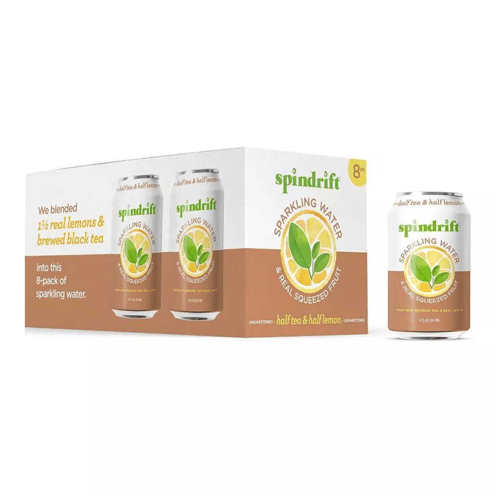 Spindrift Sparkling Water, Half Tea & Half Lemon Flavored, Made with Real Squeezed Fruit, 12 fl oz, 8 Count, No Sugar Added, 5 Calories per Can