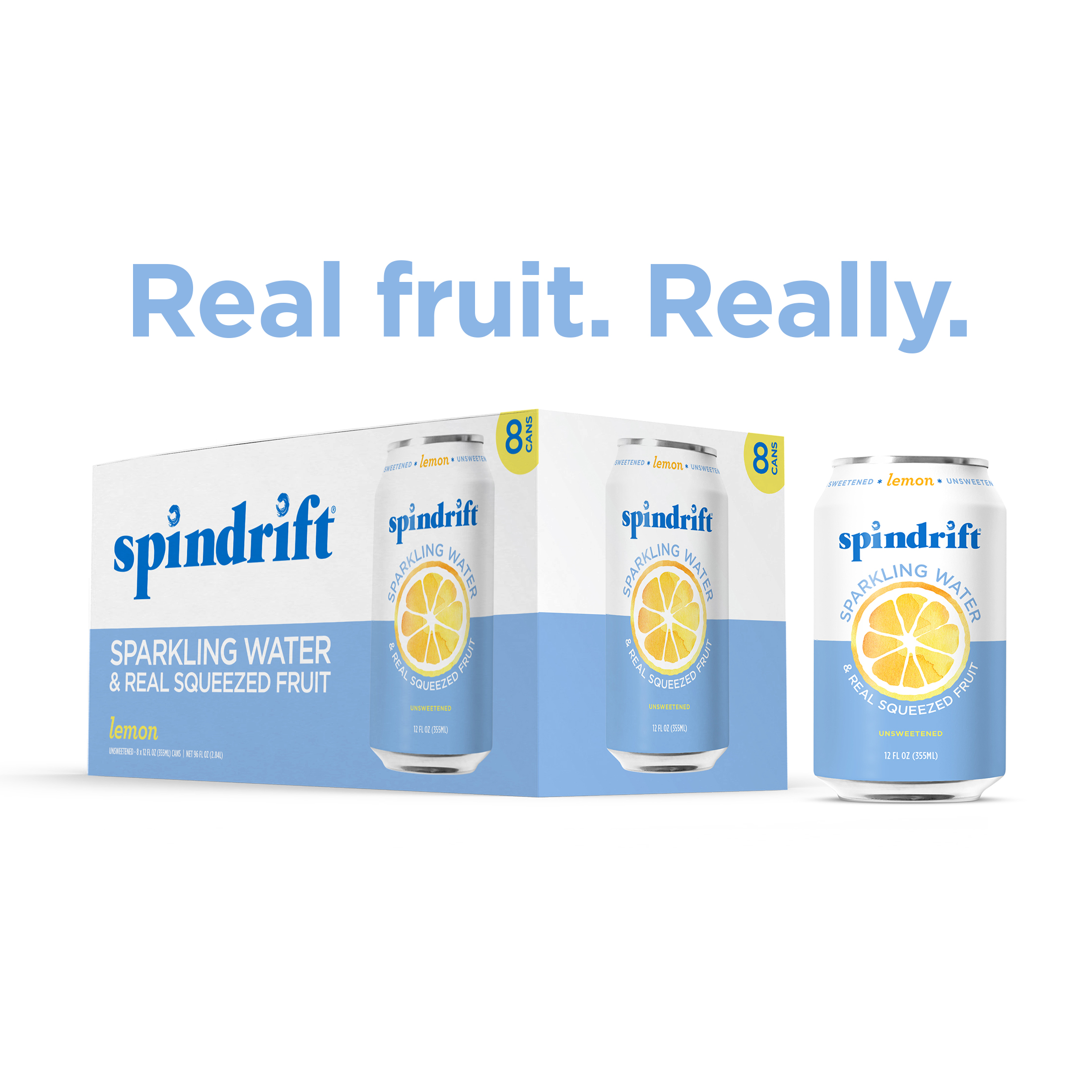 Spindrift Sparkling Water, Lemon Flavored, Made with Real Squeezed Fruit,12 fl oz, 8 Count, No Sugar Added, 3 Calories per Can - image 1 of 7