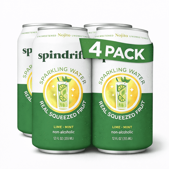 Spindrift Sparkling Water, Nojito Flavored, Made with Real Squeezed Fruit, 12 Fl Oz Cans, Pack of 4