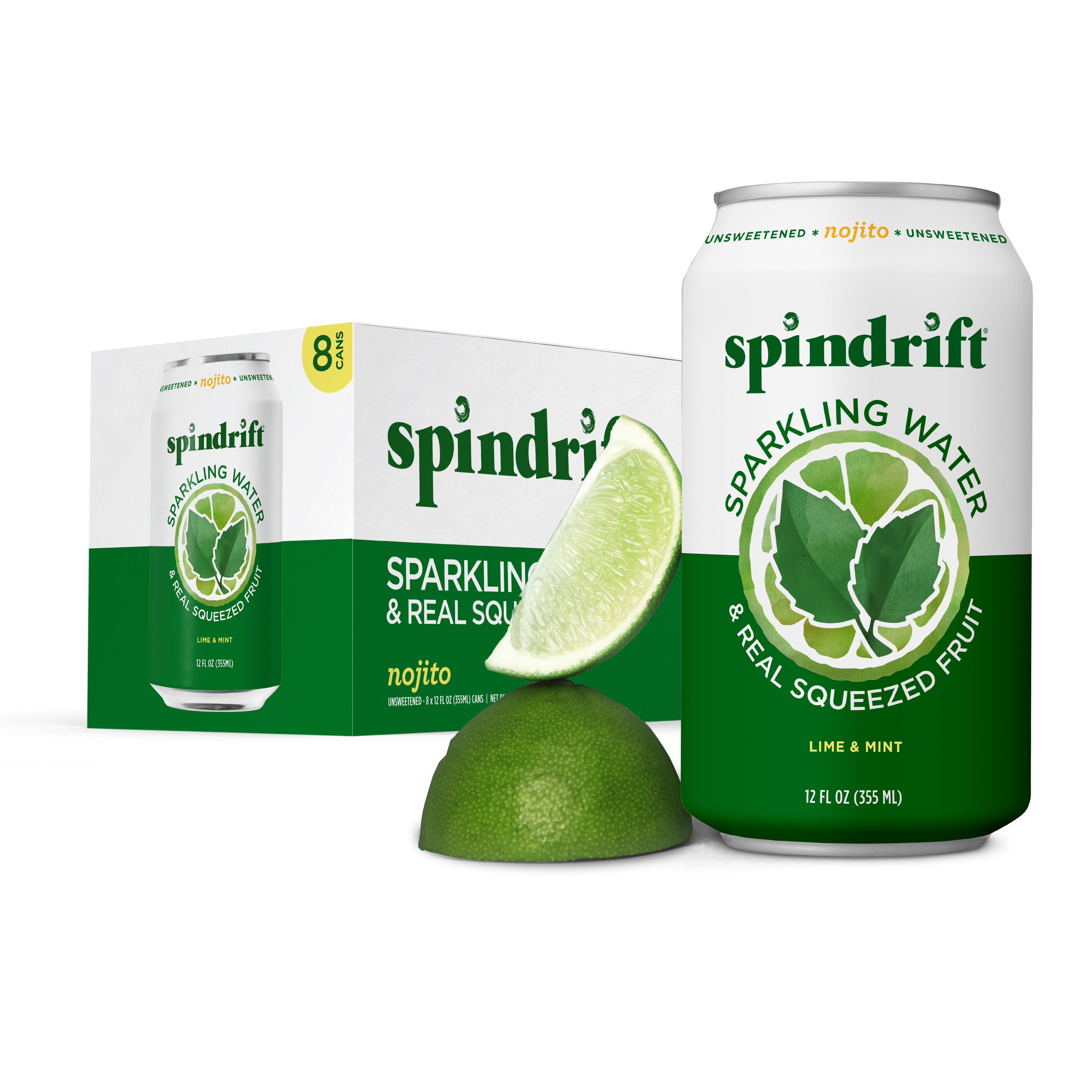 Spindrift Sparkling Water Nojito, Lime and Mint No sugar added