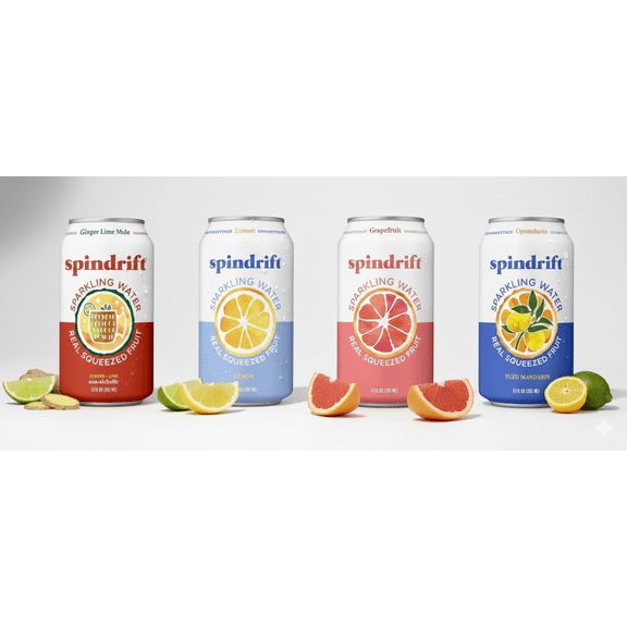 Spindrift Sparkling Water Sampler - Ginger Lime Mule, Lemon, Grapefruit, and Yuzu Mandarin 12 fl oz Cans (4 Count)