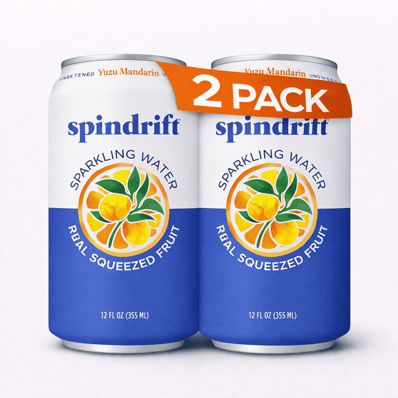 Spindrift Sparkling Water, Yuzu Mandarin Flavored, Made with Real Squeezed Fruit, 12 Fl oz (2 Pack)