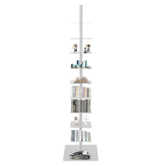 Spine Bookshelf, Vertical Spine Book Tower, 9-Tier Metal Bookcase, Book Organizers, Book Shelves for Study, Display Book Shelf Storage Rack for Living Room, DIY Book Case for Decor, White