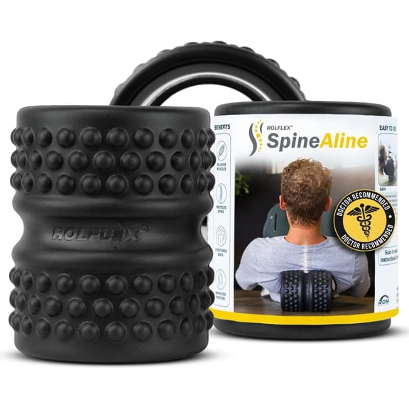 SpineAline Back Roller  Muscle Rollers Deep Tissue Spine Alignment Tool  Ergonomic Spine, Neck and Back Massage Rollers  Durable & Portable Massage Roller  Supports Up to 300 lbs  Black