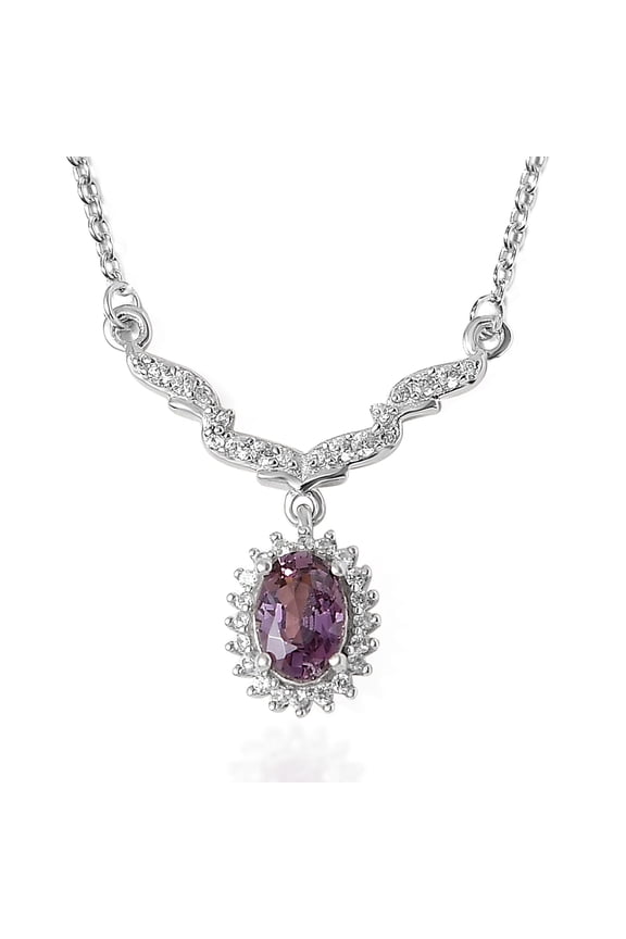 Spinel White Zircon  925 Sterling Silver Platinum Plated Necklace for Women Jewelry Size 18" Ct 0.95 Engagement Anniversary Wedding Promise Birthday Christmas Gifts for Women