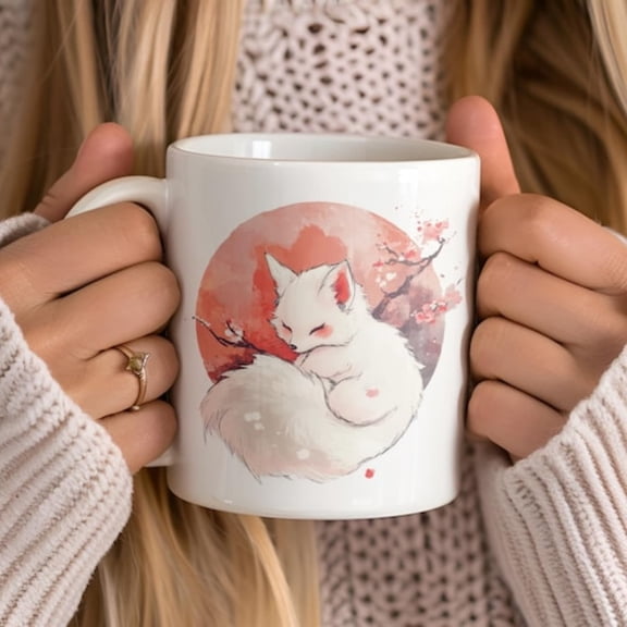 Sping Coffee Cup, Boho Vintage Fox Ceramic Mug, sy Creature Nature Mug, Sakura Moon Tea Cup, anese Aesthetic Cup.
