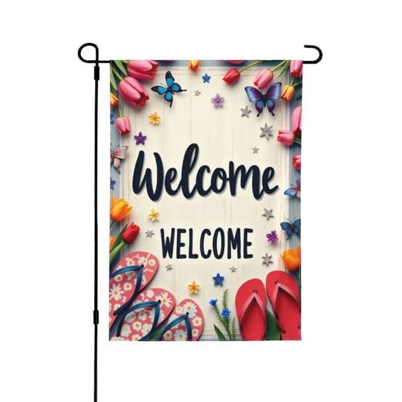 Sping Summer Beach Flip-Flop Garden Flag 12X18 Inch Double Sided, Patriotic Flip Flops Welcome Sign Welcome Seasonal Holiday Yard Outdoor Decoration Mother's Day Father's Day