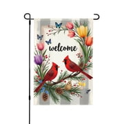 Sping Winter Garden Flag, Welcome Summer Garden Flags Outside Birch Tree Branch With Pine Cones Snowflakes Seasonal Decor Farmhouse Holiday,12X18 Inch Double Sided Farmhouse Patio Proch Lawn Gazebo