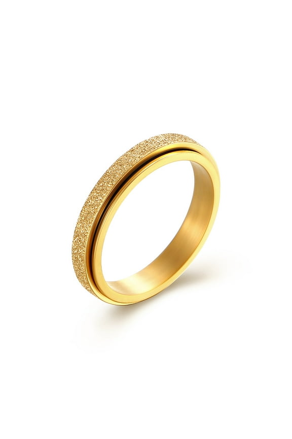 Spinner 14K Yellow Gold Ring For Women Men, Anxiety Relief Golden Silvery Black Rainbow Sand Blast Finish Fidget Ring