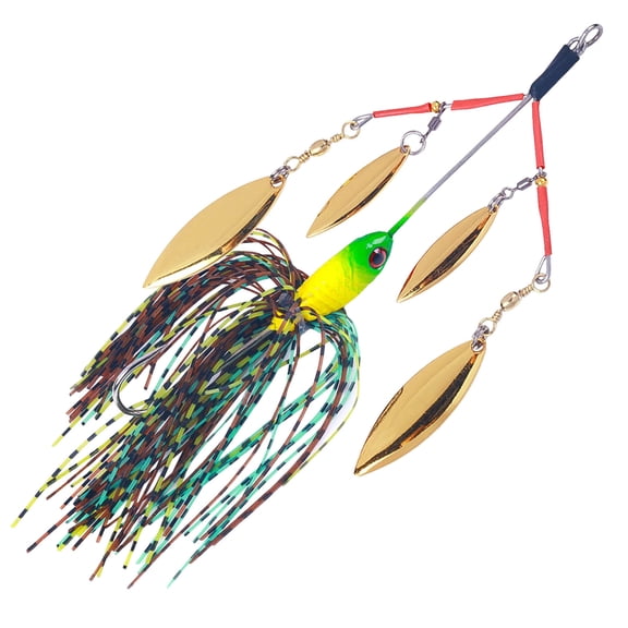 Spinner Baits Fishing Lures for Bass Trout Walleye, 4 Willow Leaf Blades Spoons with Silicone Skirt, 22g 0.8oz Artificial Jig Bait, Outdoor Leisure Activity Fishing Gear Accessories