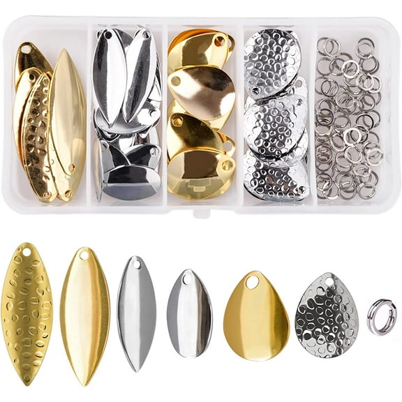 Spinner Blades Fishing Lure Making Kit, 100pcs Easy Spin Colorado Willow Blades Double Split Rings Set for DIY Spinnerbaits Walleye Rig Trout Salmon Bass Fishing