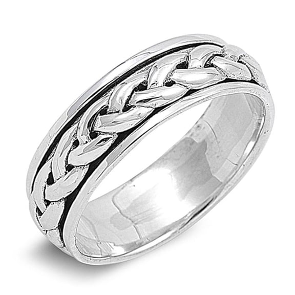 Spinner Celtic Rope Chain Design Men's Ring .925 Sterling Silver Band Jewelry Female Male Size 11