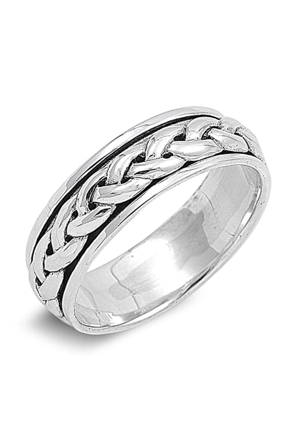 Spinner Celtic Rope Chain Design Men's Ring .925 Sterling Silver Band Jewelry Female Male Size 12