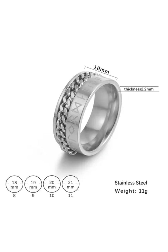 Spinner Chain Rings Punk Amulet Viking Norse Runes Ring Stainless Steel Jewelry