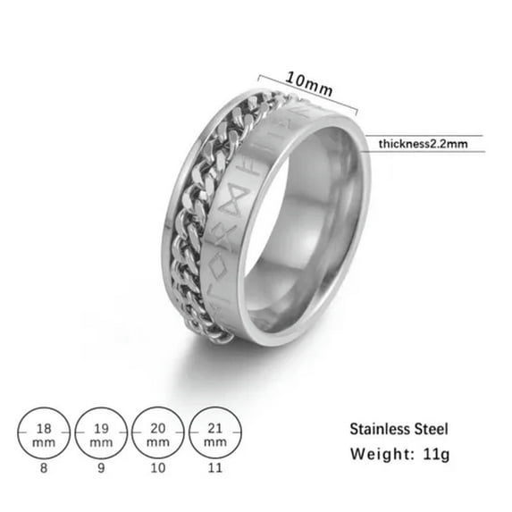 Spinner Chain Rings Punk Amulet Viking Norse Runes Ring Stainless Steel Jewelry