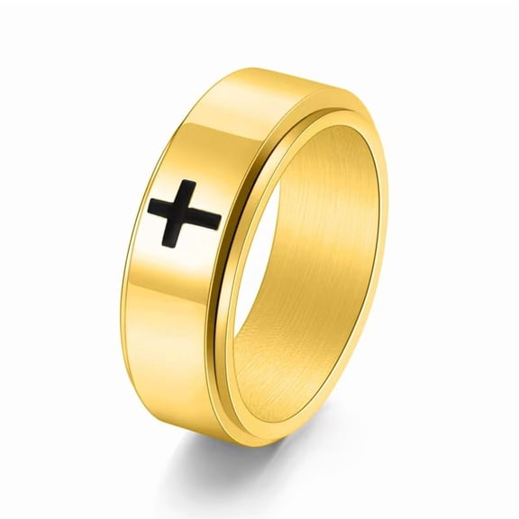 Spinner Cross Ring, 8mm Width, Titanium Stainless Steel, Unisex, Silver & Black, Size 6-13