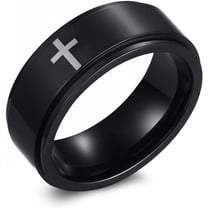 Spinner Cross Rings for Men, Silver/Black Anxiety Fidget Rings Men, Mens Rings Stainless Steel for Stress Relieving, Promise Ring for Women Size 7-12