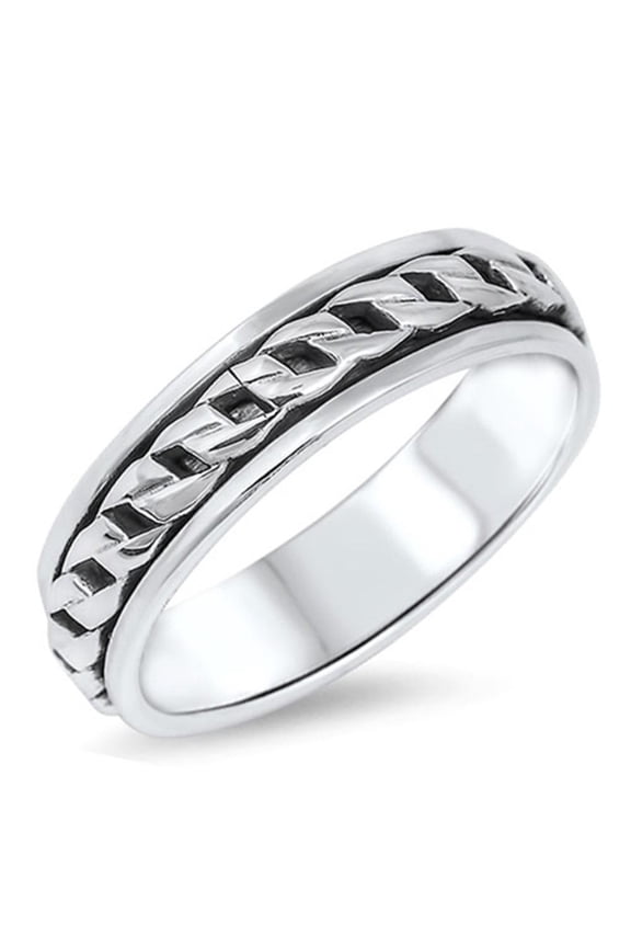 Spinner Curb Link Chain Design Ring .925 Sterling Silver Band Jewelry Female Male Unisex Size 7