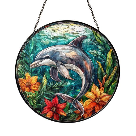 Spinner Dolphin Ocean Suncatcher Round Item Window Hanging Panel Art