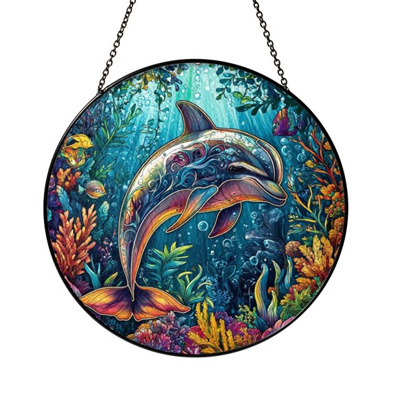 Spinner Dolphin Ocean Suncatcher Round Item Window Hanging Panel Decor