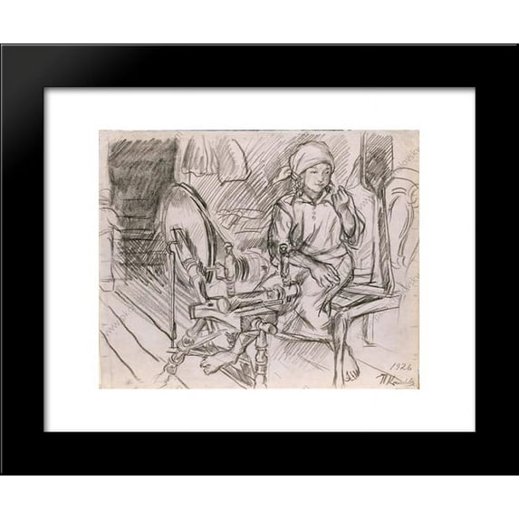 Spinner. Drawing for the painting 'spinner'. 20x24 Framed Art Print by Pyotr Konchalovsky