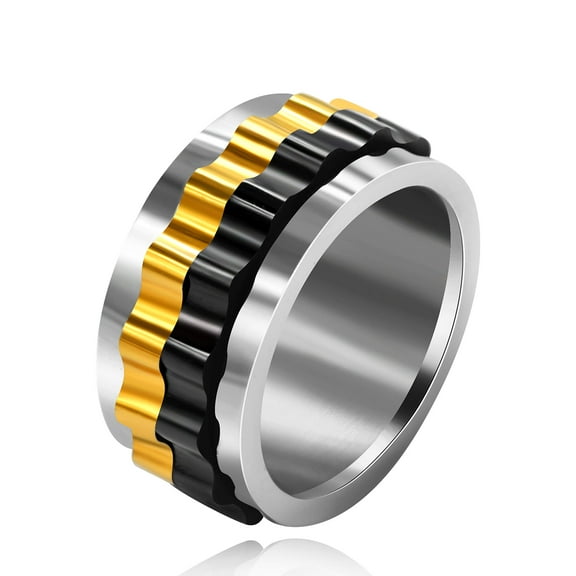 Spinner Dual Gear Design Rings Titanium Steel Anxiety Fidget Spinning Rings for Men Women (Size 7)
