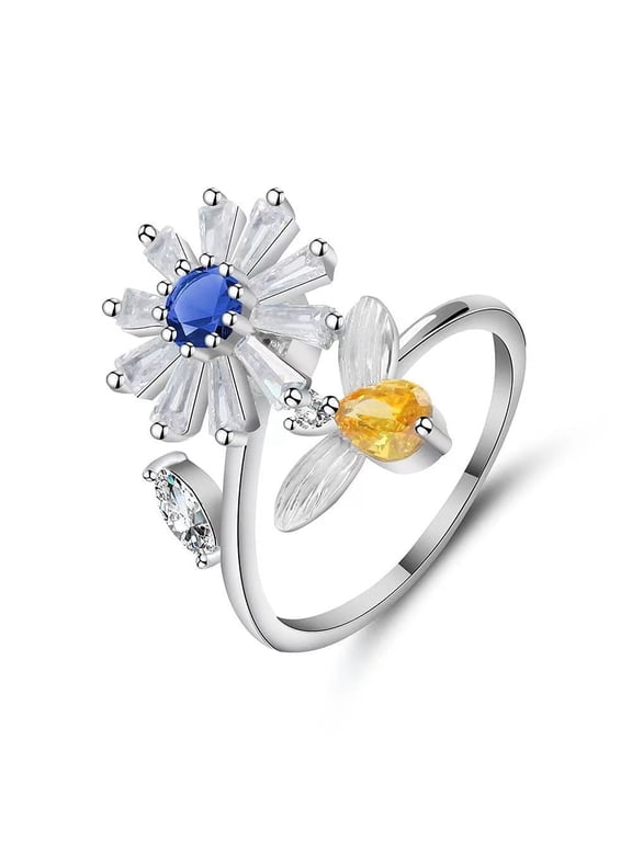 Spinner Fidget Anxiety Open Women Band Adjustable Size Flower Bee Heart Ring R71