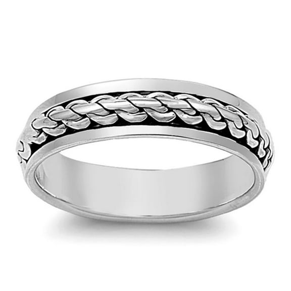 Spinner Fidget Chain Link Wedding Ring ( Sizes 7 8 9 10 11 12 13 ) New .925 Sterling Silver Band Rings (Size 11)