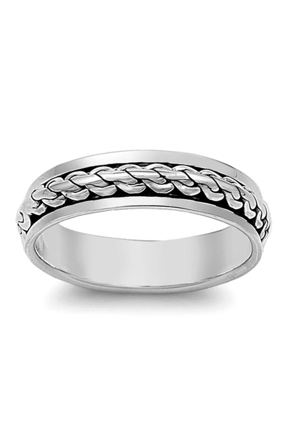 Spinner Fidget Chain Link Wedding Ring ( Sizes 7 8 9 10 11 12 13 ) New .925 Sterling Silver Band Rings (Size 9)