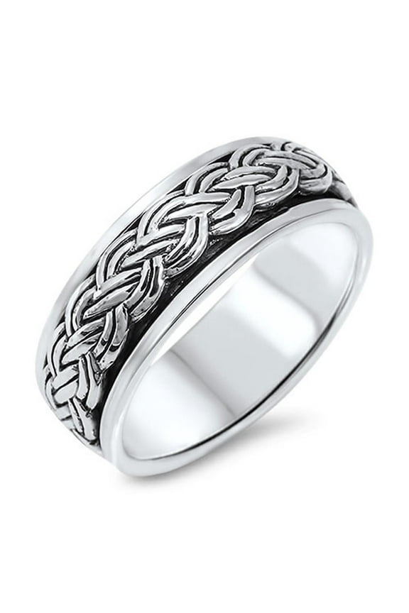 Spinner Men's Wedding Band Celtic Weave Braid Ring Sterling Silver 925 Jewelry Female Male Size 12