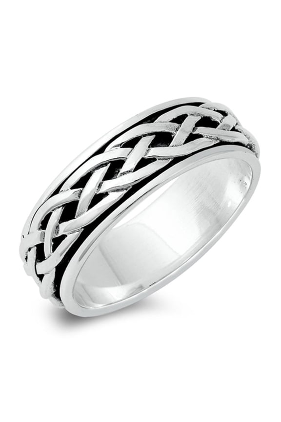 Spinner Men's Wedding Celtic Weave Ring .925 Sterling Silver Band Jewelry Female Male Unisex Size 4