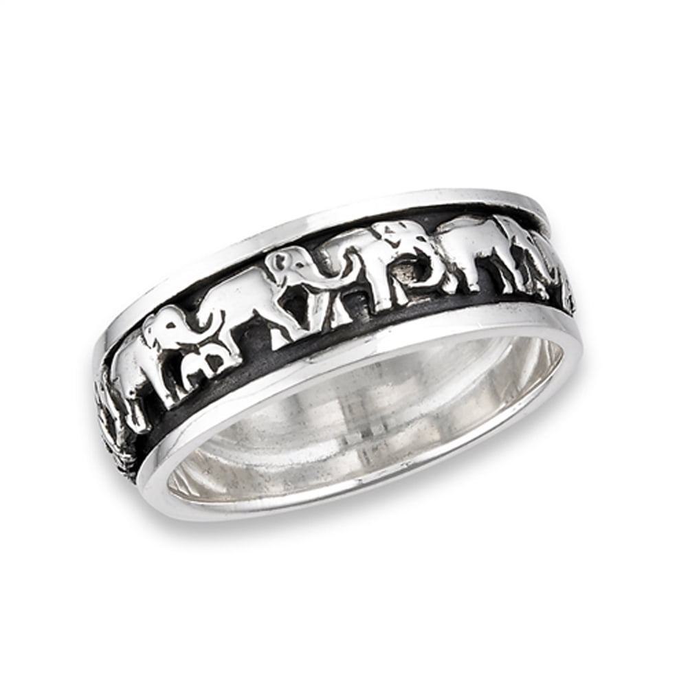 Spinner Oxidized Elephant Animal Ring .925 Sterling Silver Band Jewelry ...