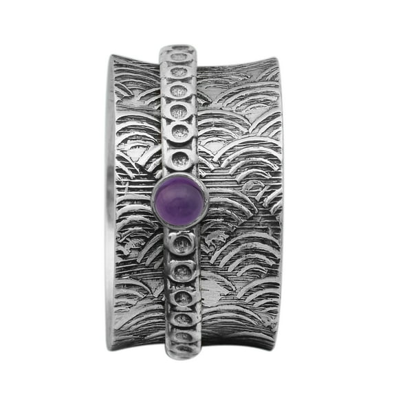 Spinner Ring 3MM Round Amethyst 925 Silver Meditation Anxiety Men Women Band