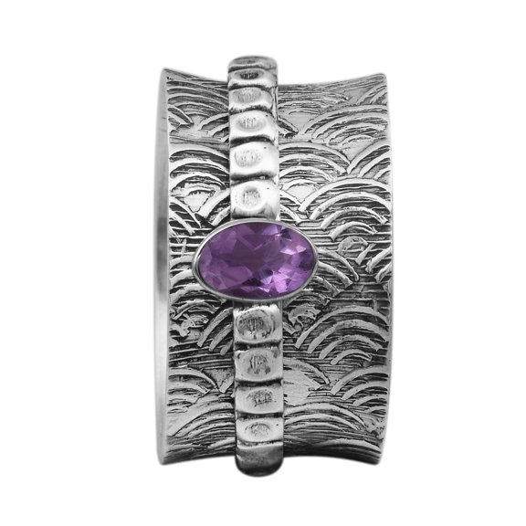 Spinner Ring 5X3MM Oval Amethyst 925 Silver Meditation Men Women Band