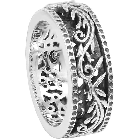 JAY JOOLS Spinner Ring for Women – 925 Sterling Silver Vintage Floral Rotating Band Anxiety Ring