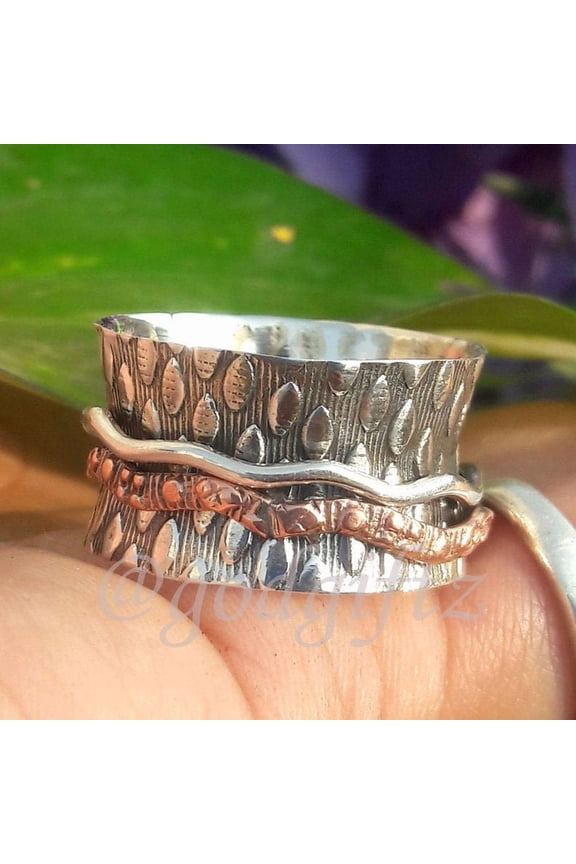 Spinner Ring, 925 Sterling Silver Spinner Ring, Worry Anxiety Ring Narrow Spinner Ring Two Tone ring Meditation Gift For her, Gift for Wife