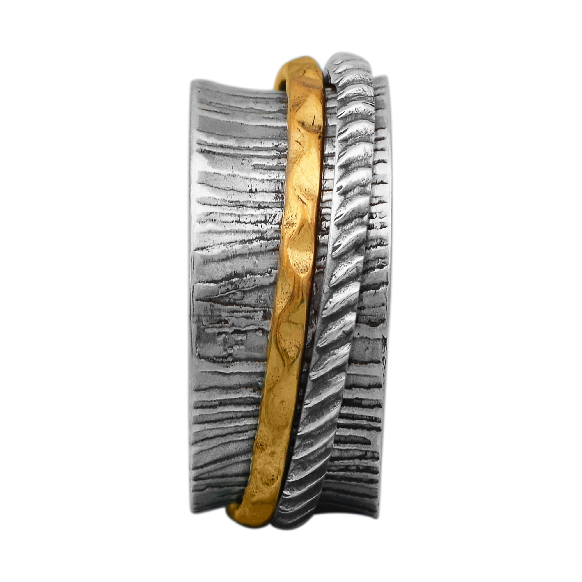 Spinner Ring 925 Two Tone Spinning Band Texture Meditation Men
