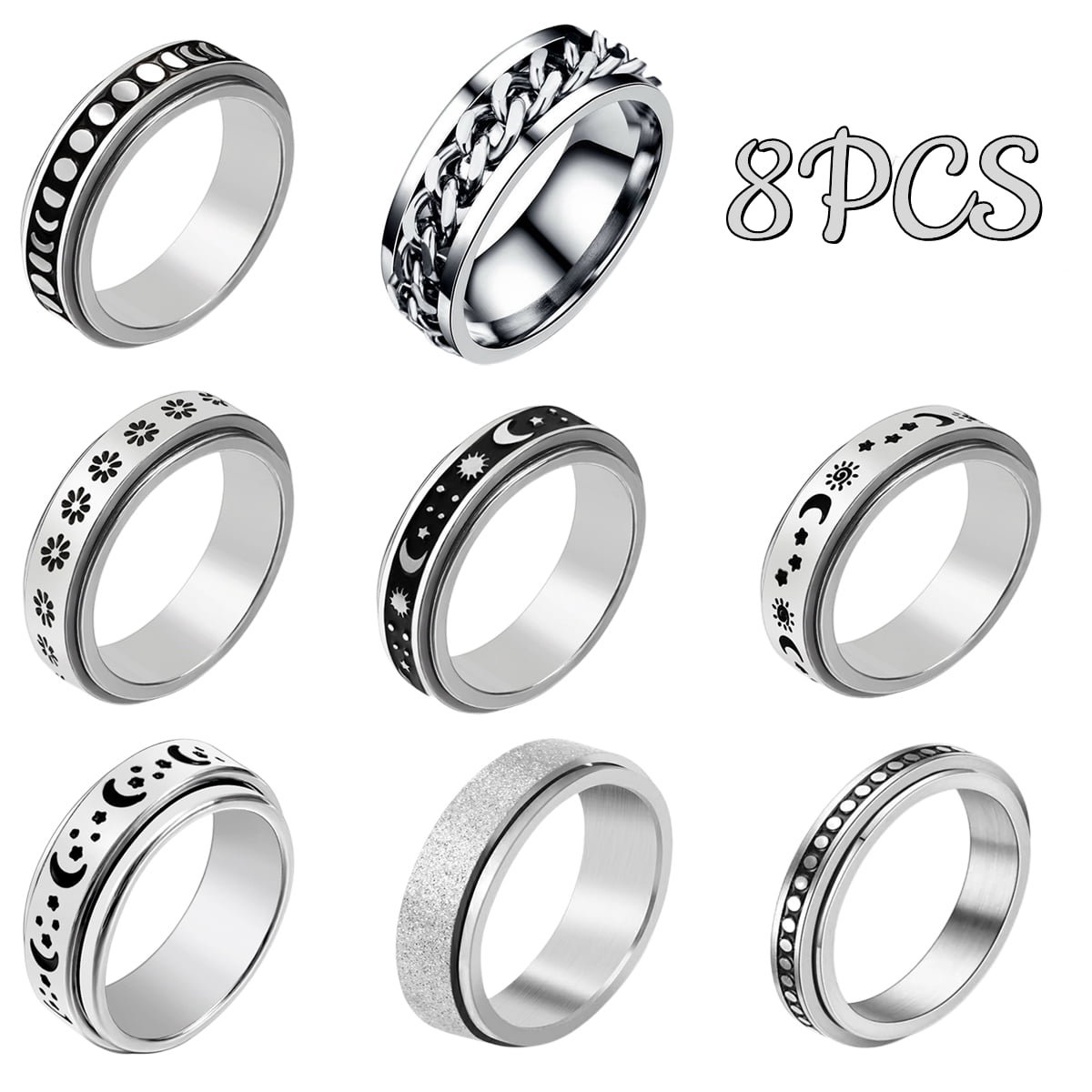 Spinner Ring Anxiety Rings Fidget Ring for Men and Women Size 8 ...