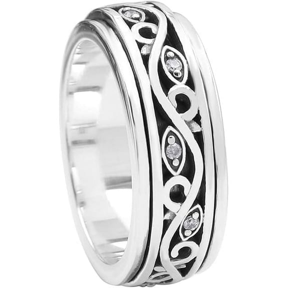 Spinner Ring Brand 925 Sterling Silver Swarovski Crystal Ring for Women US-14