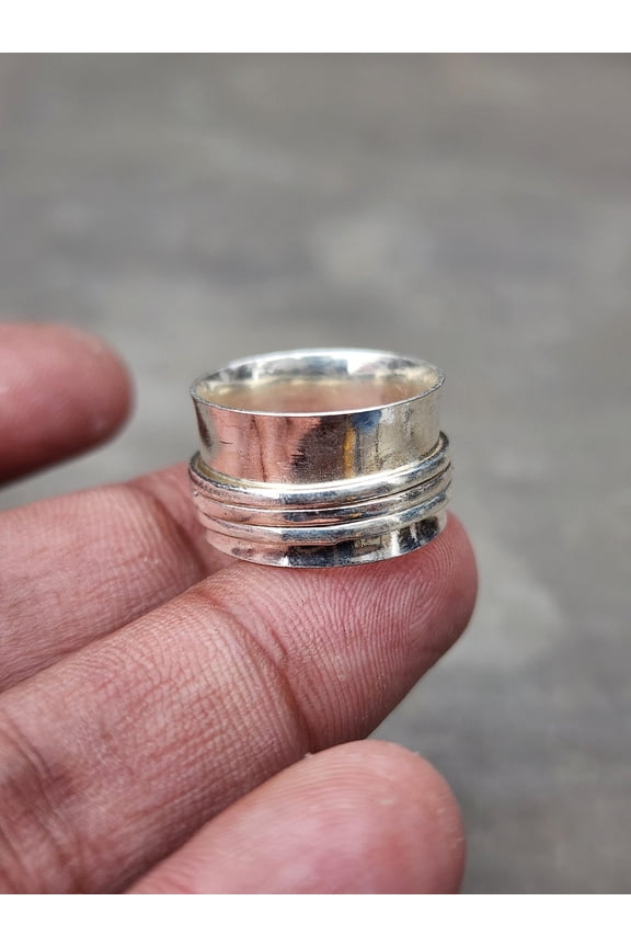 Spinner Ring Silver Chunky Band 925 Sterling Silver Anxiety Relief Meditation Jewelry with Calming Finish