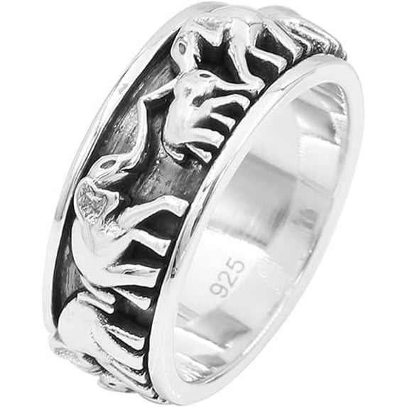 JAY JOOLS Elephant Spinner Ring - 925 Sterling Silver Unisex Band Jewelry for Men & Women
