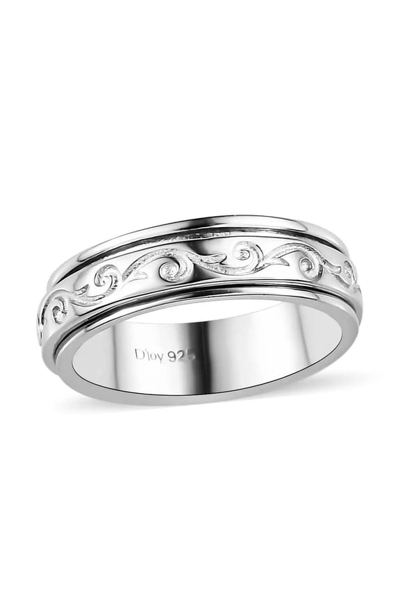 Spinner Ring for Women - Spinning Anxiety Ring for Men - Wedding Band 925 Sterling Silver Platinum Plated Floral Boho Aesthetic Jewelry Stress Relief Women Size 10 Christmas Gifts