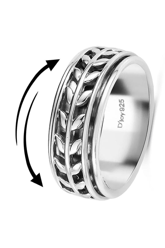 Fidget Rings Spinner Ring for Women - Spinning Anxiety Ring for Men - Wedding Band 925 Sterling Silver Platinum Plated Leaf Boho Jewelry Stress Relief Size 11 Engagement Christmas Gifts