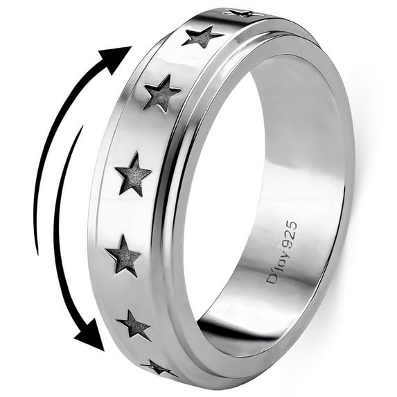 Spinner Ring for Women - Fidget Rings Spinning Anxiety Ring for Men - Wedding Band 925 Sterling Silver Platinum Plated Star Statement Jewelry Stress Relief Size 5 Christmas Gifts